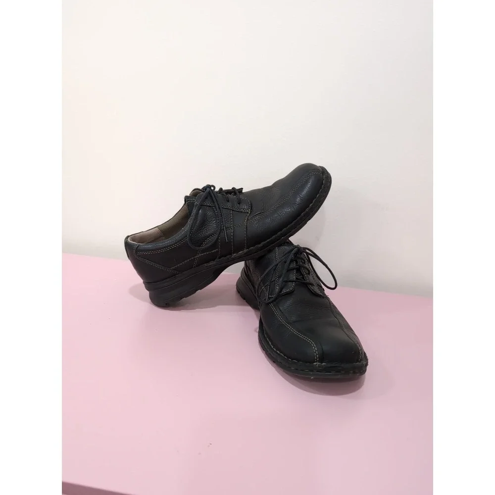 Mens Clarks Espace Black Leather Lace Sz‎ 9.5 Casual
